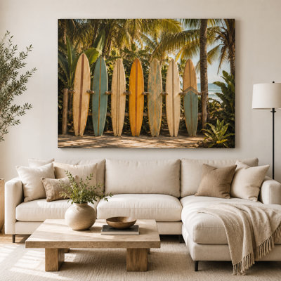 Palm Grove Surfboards - Tropical Resort Surfboard Wrapped Canvas Wall Art