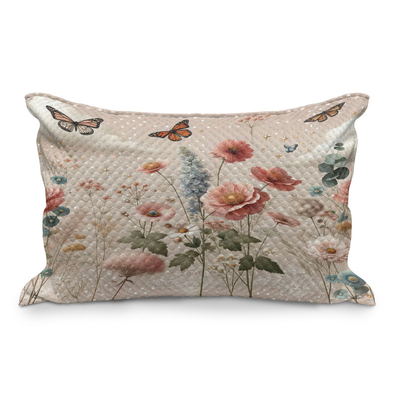 Taie d'oreiller matelassée à motif floral d'eucalyptus Ambesonne, efflorescente douce, rose taupe chaud vert