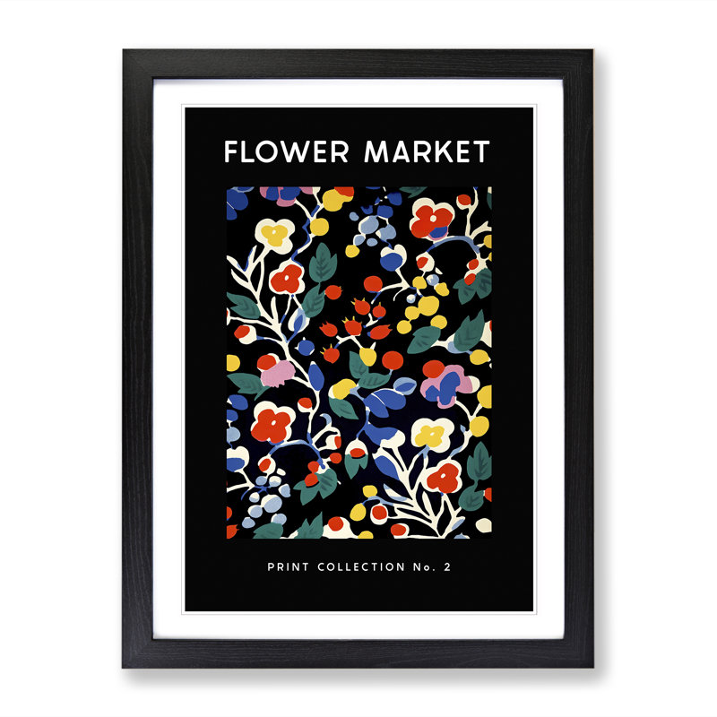 Flower Market Exhibition Black No.2 - Single Picture Frame Print on Wood, 64cm H x 46cm W x 2cm D