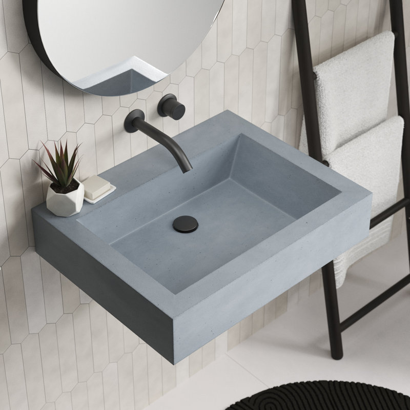 Natoma 24" Wall-Mounted Concrete Rectangular Bathroom Sink, No Faucet Hole, Ocean