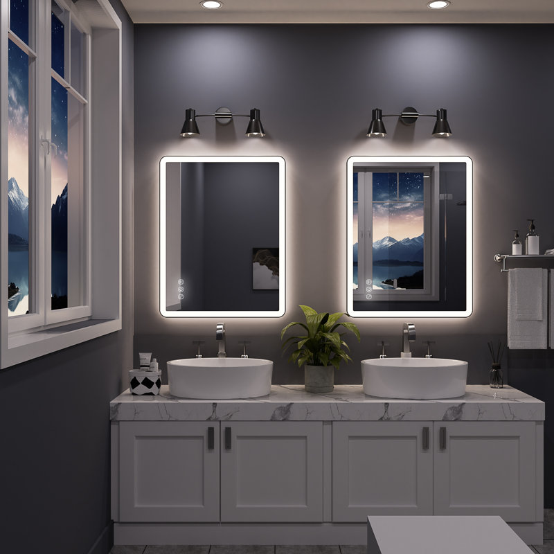Natalin LED Wall Mirror , 36" x 28", Matte Black, Rectangle