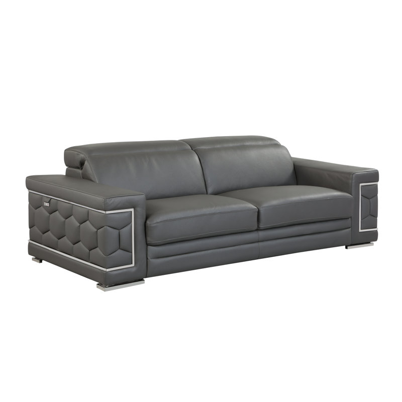 Modern Sofa Top Graitalian Leather Sofa, Dark Gray