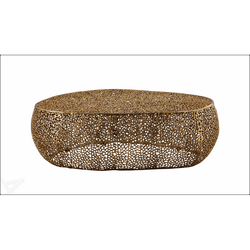 Table basse ovale en aluminium coulé durable, finitions personnalisables et grande surface pour une vie moderne, Doré