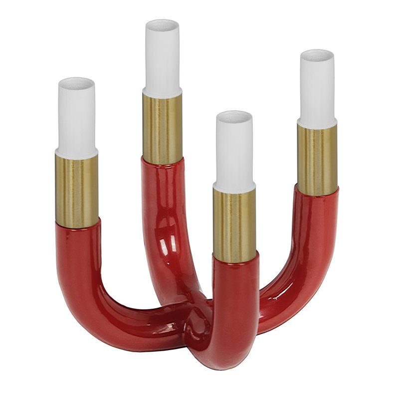 Candelabra, White/Gold/Burgundy