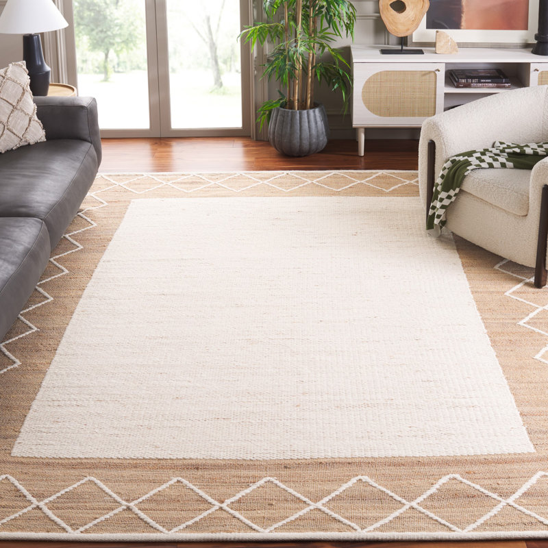 Casitas Natural Fiber Hand Woven Jute/Wool/Cotton Geometric Rug in Natural/Ivory, Rectangle 8' x 10'
