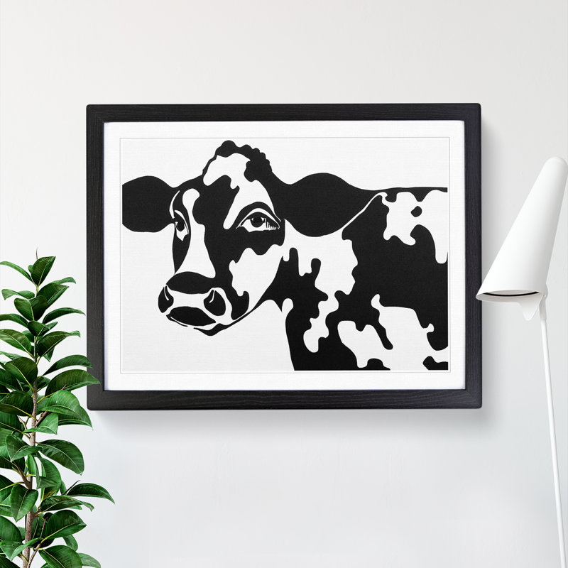 Cow - Single Picture Frame Print, 46cm H x 64cm W, Black Framed