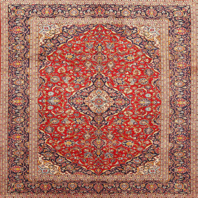 Tapis rouge/beige/brun traditionnel, Carré 5 pi