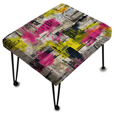 Collage de journal rose néon Poupart - repose-pieds rectangulaire abstrait