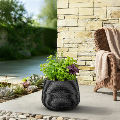 18 in. Large Matte Blavk(Upgraded Interior) Concrete Round Planter / Pot with Draiange Holes for Indoor & Outdoor