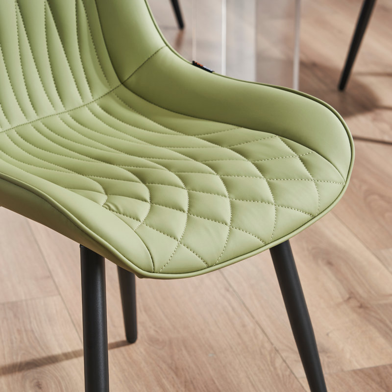 Modern Dining Chairs Faux Leather Upholstered Kitchen Chairs Side Chair With Metal Legs, Avocado Green