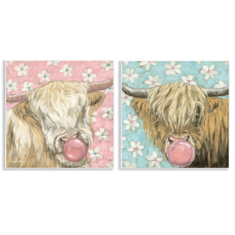 Ensemble de 2 plaques murales mignonnes Bubblegum Highland Cattles, design par Sara G. Designs