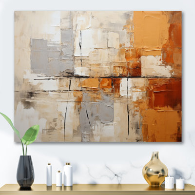 Gris, jaune, orange, impressions - Collages abstraits, art mural grand
