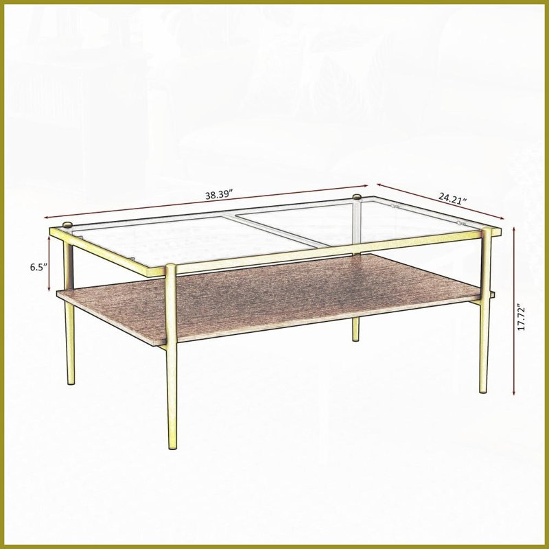 Gray Tempered Glass Living Room Coffee Table with Golden Legs – Easy-Clean &amp; Stable Design, Gold/Brown