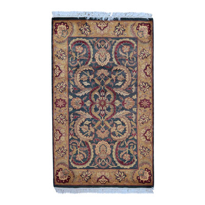 Tapis rouge / brun / bleu noué à la main de haute qualité