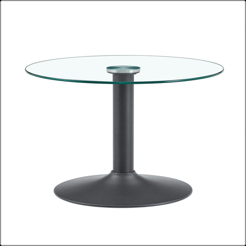 Table basse ronde en verre trempé avec base noire