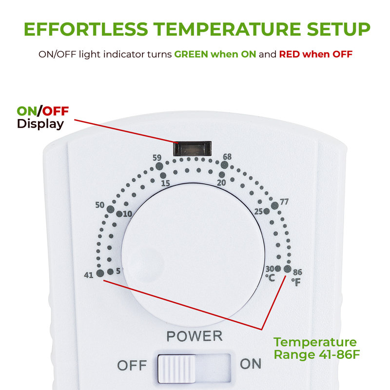 White Universal Plug-In Adjustable Thermostat for Heating & Cooling