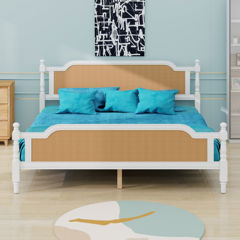 Structure de lit en rotin de style traditionnel, Blanc antique