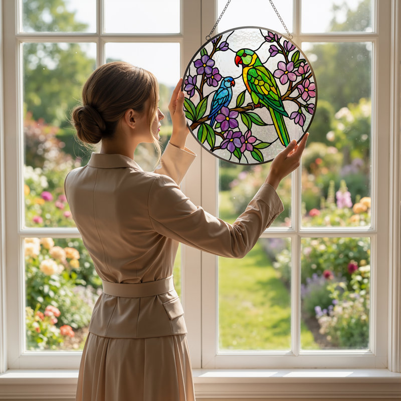 Panneau de vitrail 12 "H Parrot Flower, H 12 po x l 12 po