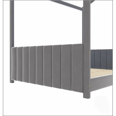 Full Size Velvet House Bed with Roof for Kids, Sturdy Pine Frame and Semi-Enclosed Play Space, Ideal for Study and Sleep