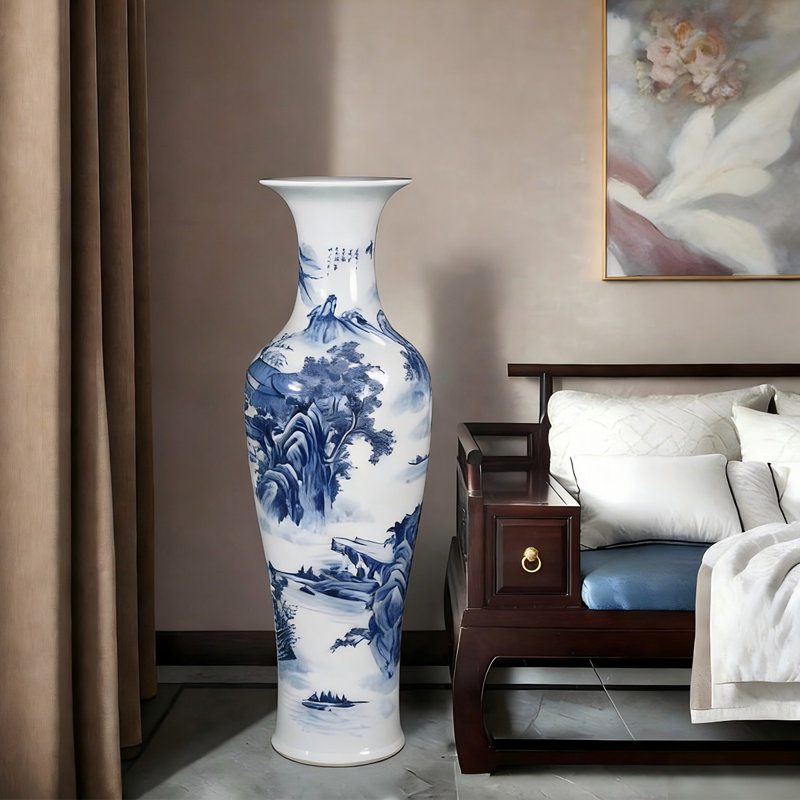 Grand vase décoratif sur pied en céramique 70,87 "peint à la main bleu et blanc Jingdezhen
