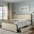 Bed Frame With Curved Upholstered Headboard And Footboard Bed With 4 Storage Drawers, Metal Platform Bed Frame-1099884416