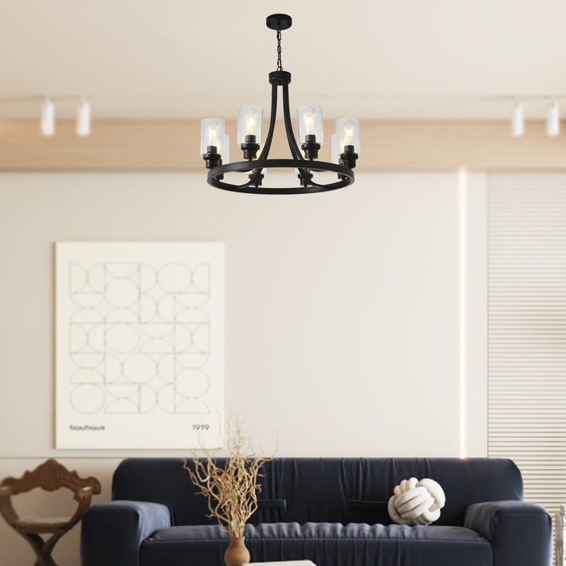 Vedha 8 - Light Dimmable Wagon Wheel Chandelier, Black