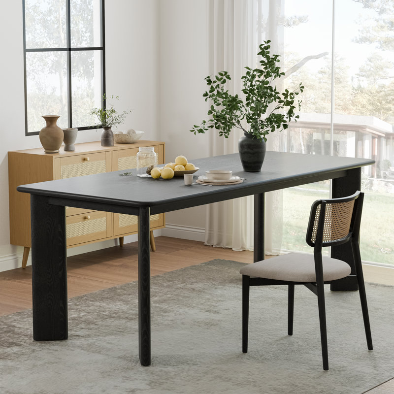 33.5"W×30"H Wood Dining Table Kitchen Table with 4 Legs, 30" H x 79" L x 33.5" W, Black