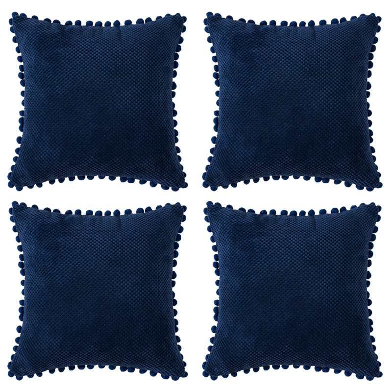  Coussin Pom-Poms, Polyester/ bourre en polyester, Bleu très foncé, 20 po x 20 po