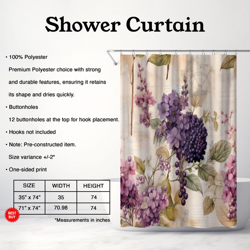 Classic Pages - Rideau de douche Premium, H 74 po x l 71 po