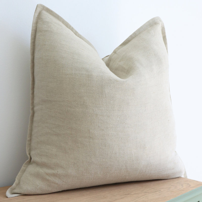 India Chic Buttons Linen Pillow Cover, Beige, 18" x 18"