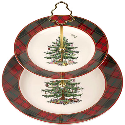 Christmas Tree TARTAN TIERED SERVER 10"