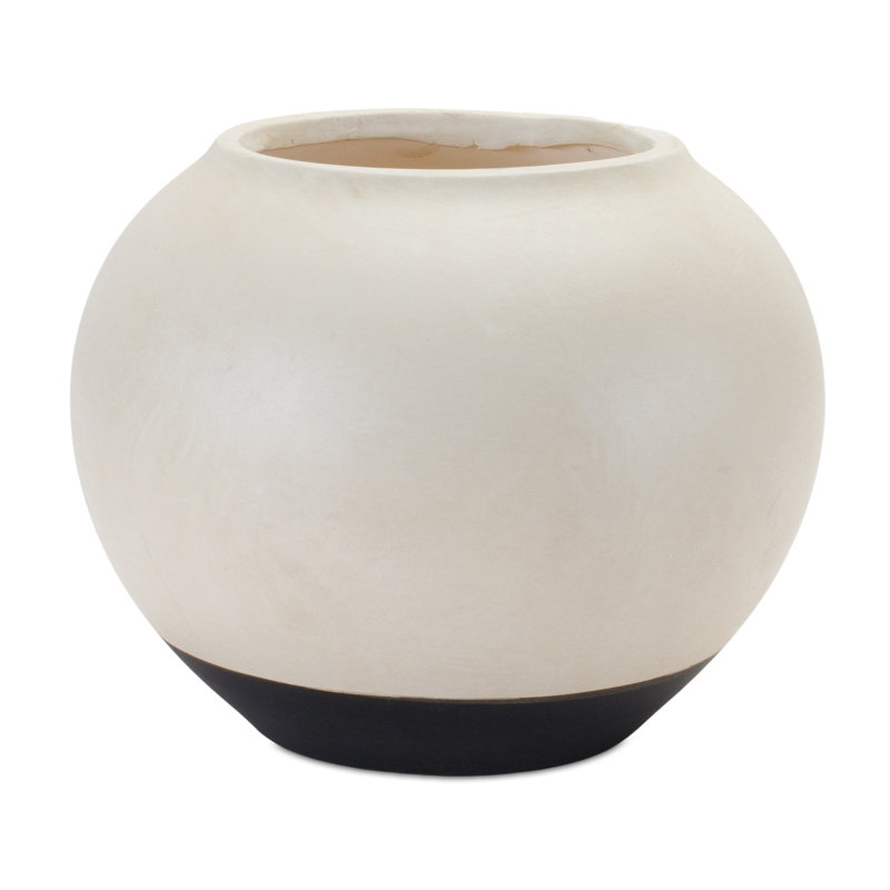 Vase de table rond en céramique patinée, Crème / noir
