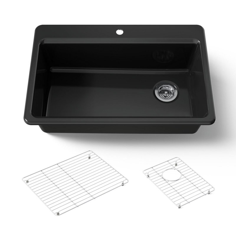 Riverby 33" Top-Mount Single-Bowl Kitchen Sink, Black, 1 hole