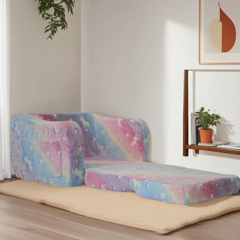 Pink Compression Modular Couch - Convertible With High Foam, Linen Covering, Wood Construction For Living Room 21 ' , Flip Open Sleeper Upholstery, Structure Playtime