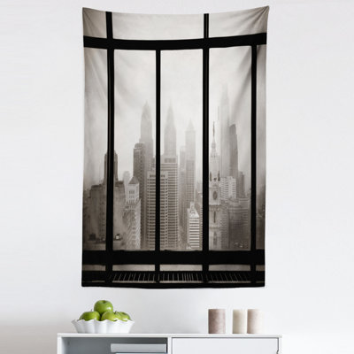 Philadelphia City Rooftop View Through Window Skyline Landmark Rooftop Travel Tapestry