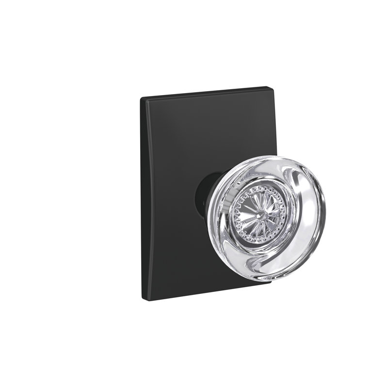 Hobson Non-Turning Glass Knob with Century Trim, Matte Black