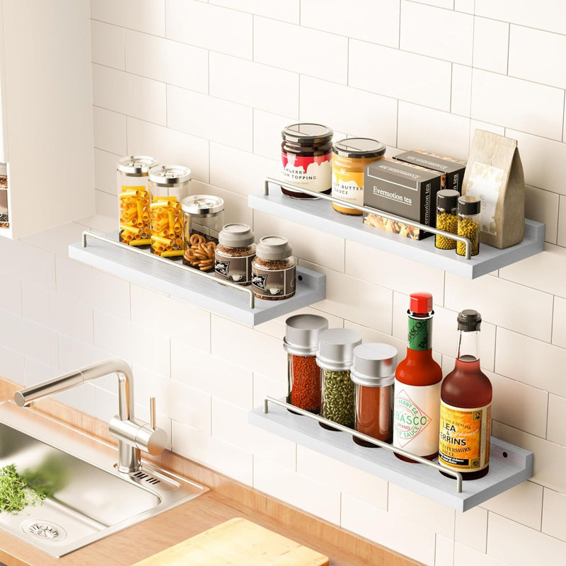 Floating Shelves, 3 Pcs, White/grey