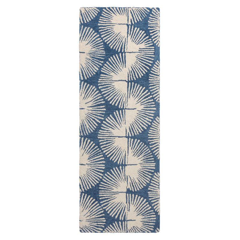 NICOLE MILLER NEW YORK Kendall Fluted Geo Handcrafted Wool Area Rug Navy Blue, Runner 0'7" x 2'5"