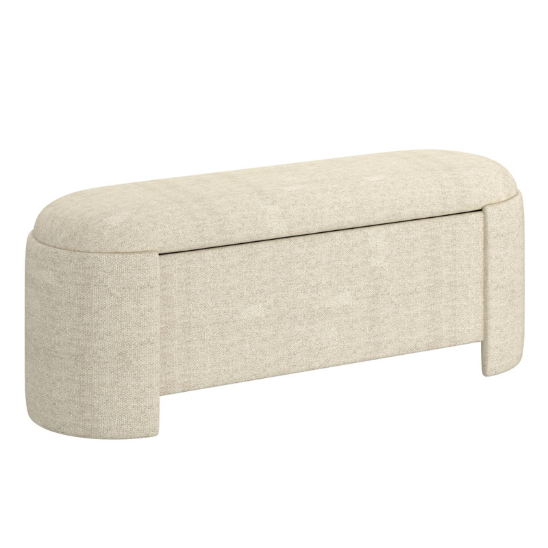 Mid Century Modern Storage Ottoman, Beige Fabric