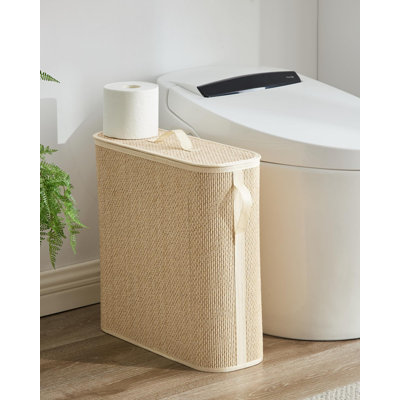 Bamboo Toilet Paper Storage Basket with Lid & Handle,32L Large Capacity Handwoven Bathroom Organizer for 16 Rolls,Light Natural