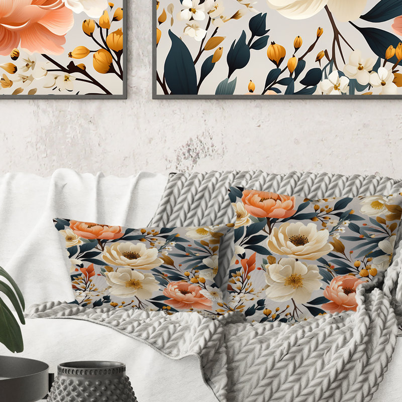 Motif floral Coral Rustic Elegance - imprimé floral, H 18 po x l 18 po