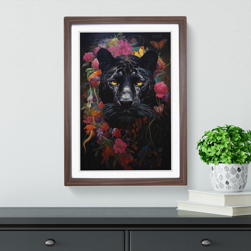 Panther Renaissance - Single Picture Frame Print on Wood, Walnut, 46" H x 34" W x 2" D
