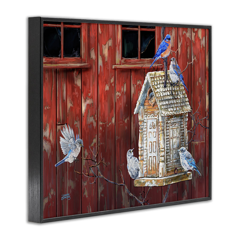 «Rustic Bird House», estampe numérique rouge et bleue, conception de Joseph Burgess, H 11 po x l 14 po