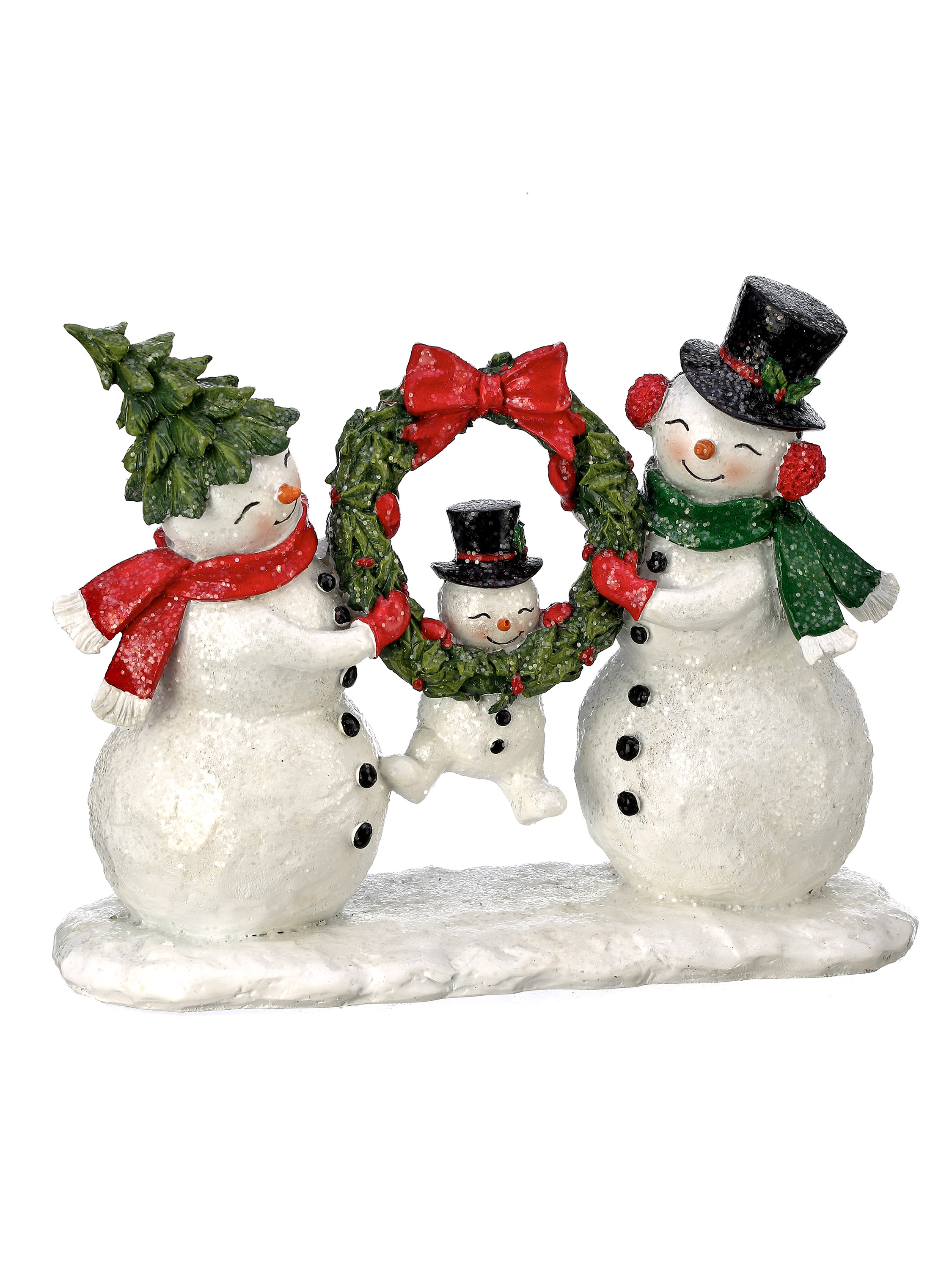 Regency International Snowman Family with Kid in Wreath Figurine | Wayfair