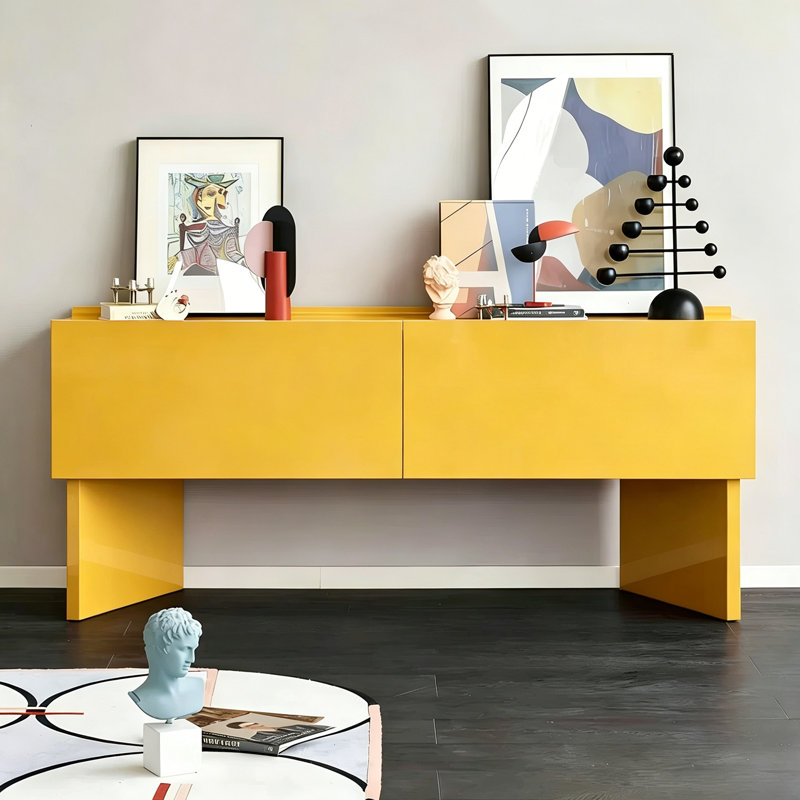 Console italienne de minimalisme moderne italien, H 30,7 po x l 78,7 po x P 15,7 po, Jaune, Jaune, Jaune