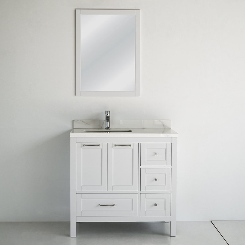 Meuble-lavabo simple 36 po avec plateau en céramique Selena, Blanc
