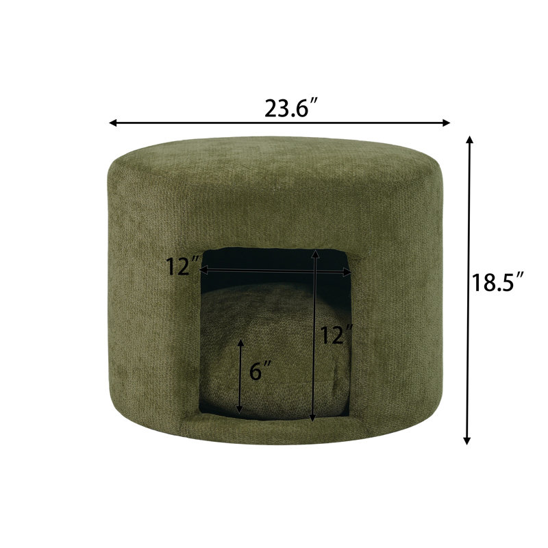 Repose-pieds vert en bois d'acacia avec coussin amovible pour animal de compagnie et coin caché
