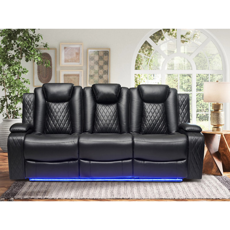 Nahin 84.6'' Faux Leather Power Reclining Sofa, Black