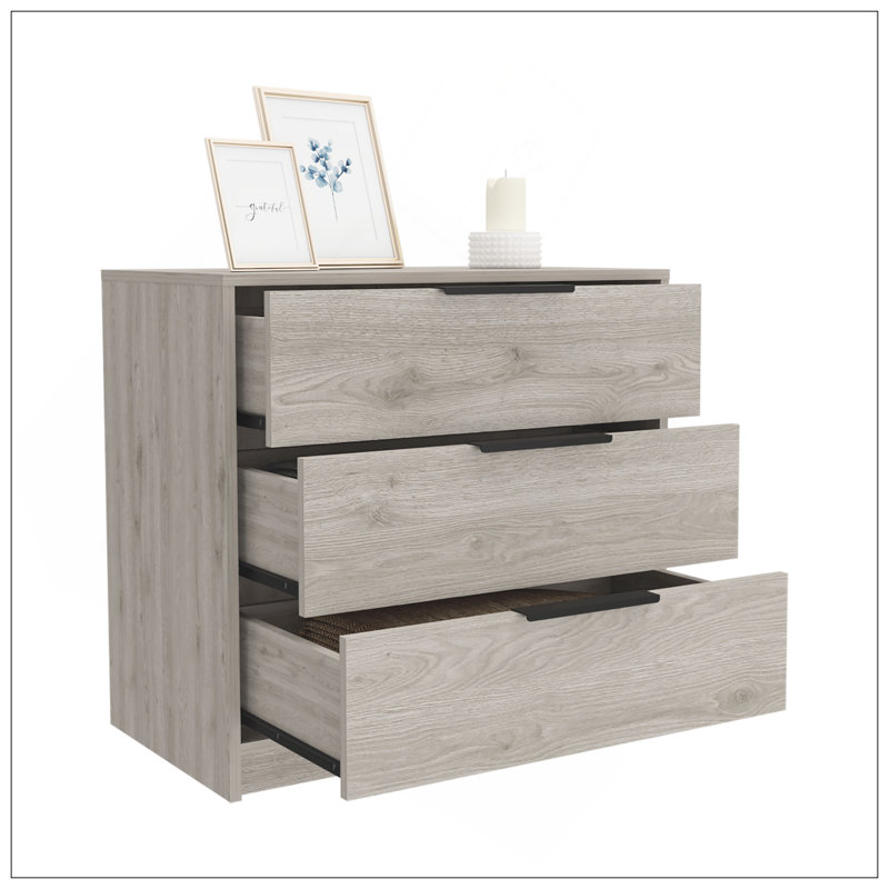 Commode 3 tiroirs Kaia, plateau supérieur - gris clair, Gris