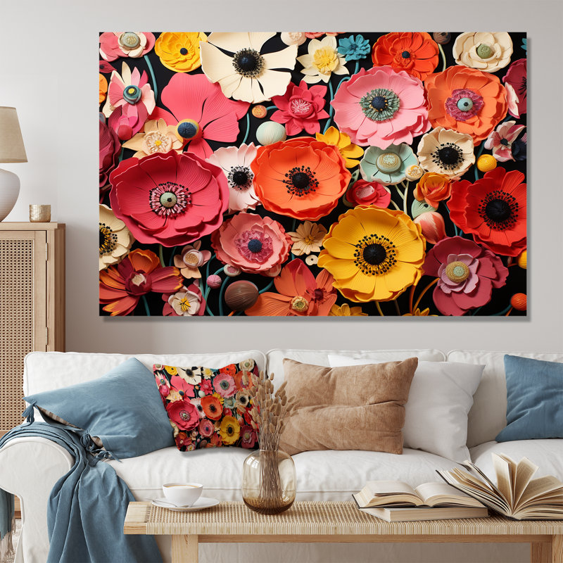 Fleurs sauvages prairies - Art mural fleurs sauvages, Cadre flottant noir, H 16 po x l 32 po x P 1 po